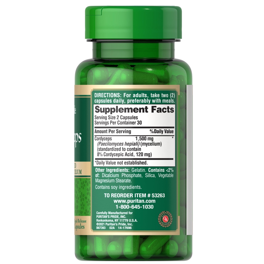 Ảnh Đông trùng hạ thảo bổ thận tráng dương tăng cường sinh lực Puritan's Pride cordyceps mushroom 750mg 60v 1