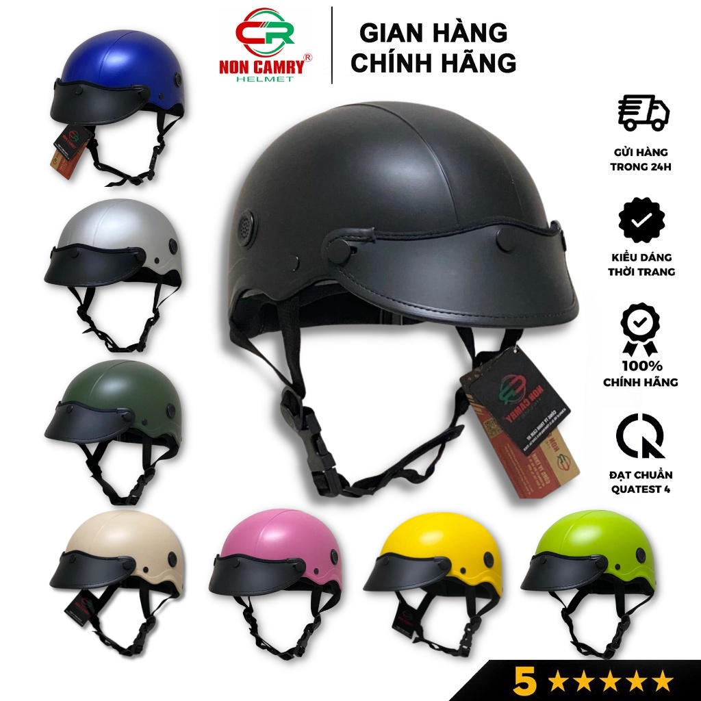 Mũ bảo hiểm nửa đầu CAMRY HELMETS cao cấp, thời trang trẻ trung, có lỗ thông gió, lưỡi trai Freesize(55-59cm)
