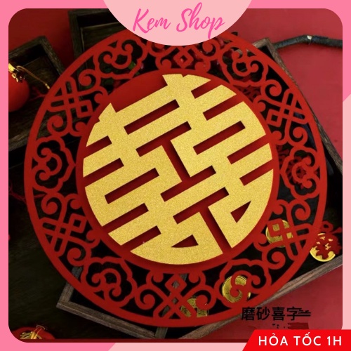 Chữ hỷ đám cưới long phượng ánh nhũ cao cấp trang trí đám cưới, phòng cưới - Kem Shop K288