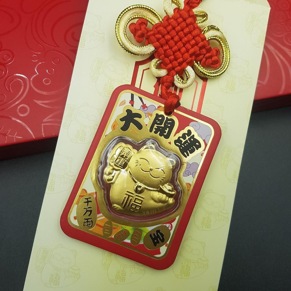 Mèo Thần Tài Vàng Maneki Neko Nhật Bản 24K (Có Dây Treo)