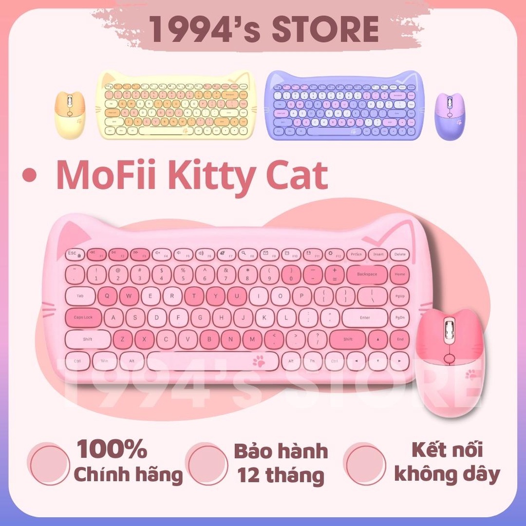 Mofii Cat Mixed Bộ Bàn Phím Giả Cơ Và Chuột Không Dây Mofii Geezer Kitty Cat Tai Mèo Dùng Cho 1338