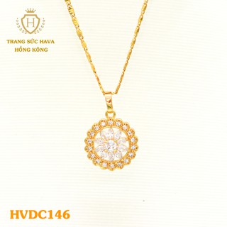 Dây Chuyền, Vòng Cổ Nữ Mặt Đính Đá Màu Trắng Xi Mạ Vàng Non Cao Cấp - Trang Sức Hava Hong Kong