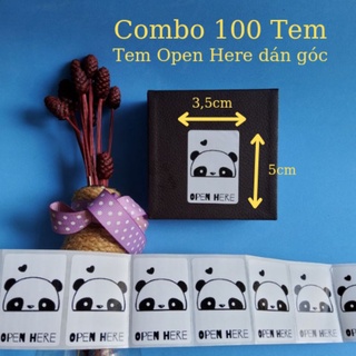 Combo 100 Tem dán niêm phong Open Here tích sẵn keo, kích thước 5cm x 3,5cm
