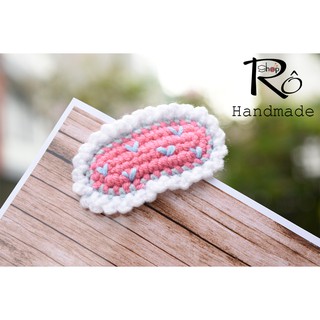 Kẹp tóc len thêu trái tim dễ thương cho nữ và bé gái 6cm |Đồ cặp tóc mái xinh |Shop Rô Handmade