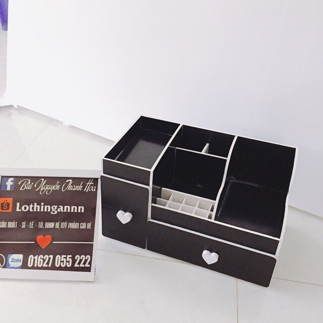 Kệ mỹ phẩm 35cm max đen 1 ngăn kéo nhỏ núm tim | BigBuy360 - bigbuy360.vn