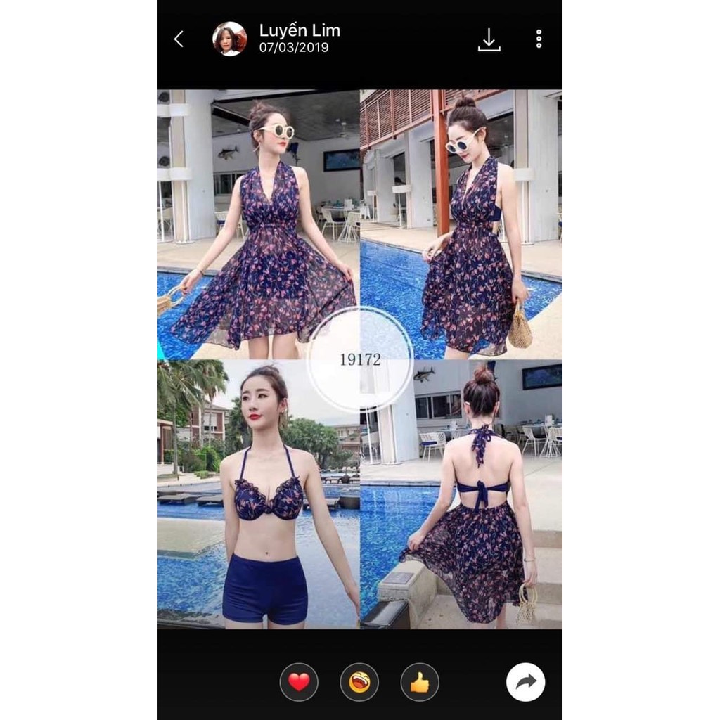 (XẢ LỖ )Set bikini có áo nâng ngực váy choàng ngoài họa tiết siêu xinh
