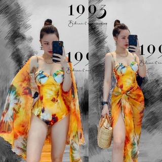 BIKINI UMI BIKINI 1 MẢNH PHỐI KHĂN HỌA TIẾT VÀNG LOANG BIKINISTORE