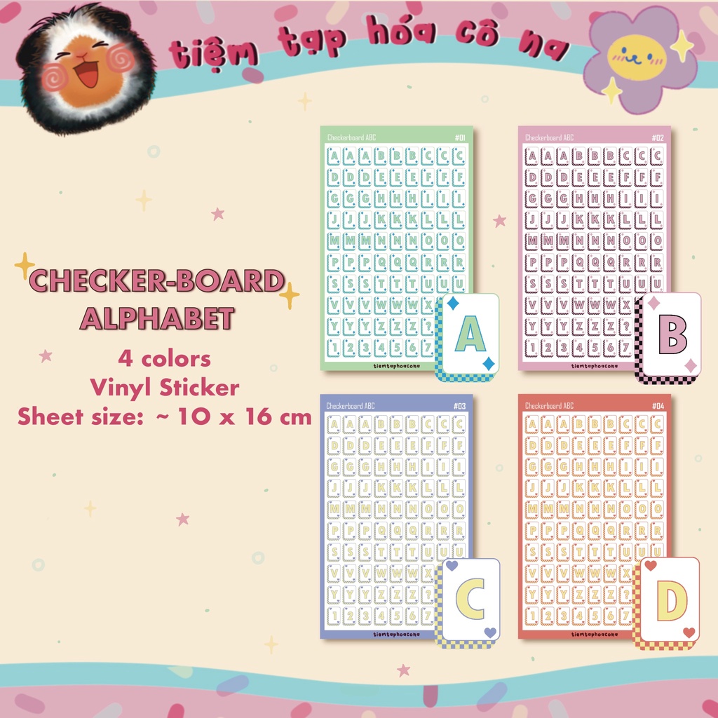 Checker-board Alphabet Vinyl Sticker sheet - hình dán bảng chữ cái viền ...