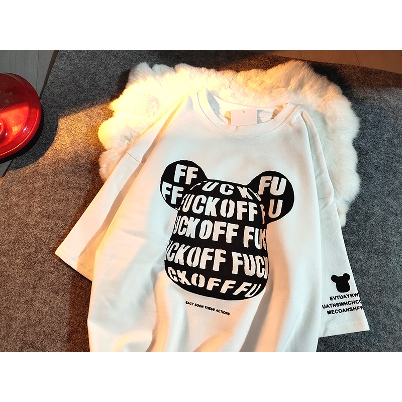 Áo Thun Nam Tay Lỡ HappyFamily Form Rộng Tay Lỡ Họa Tiết Bearbrik Fuck Off Chất vải cotton 100 cao cấp