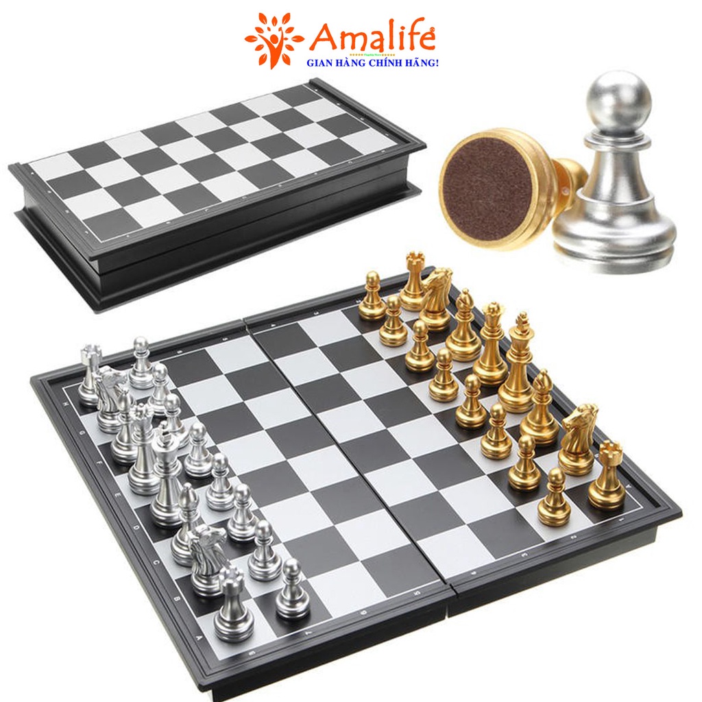 Ảnh Bộ Cờ Vua Nam Châm Cao Cấp Cỡ Vừa 32cm Theo Tiêu Chuẩn Quốc Tế Phủ Nhũ Vàng Nhũ Bạc Hãng Amalife 2