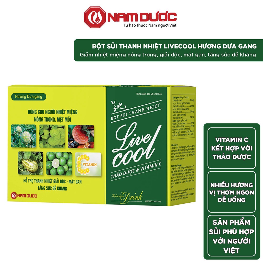 Ảnh Bột sủi thanh nhiệt Livecool Nam Dược hương dưa gang hộp 10góix7g hỗ trợ giảm nhiệt miệng nóng trong 3
