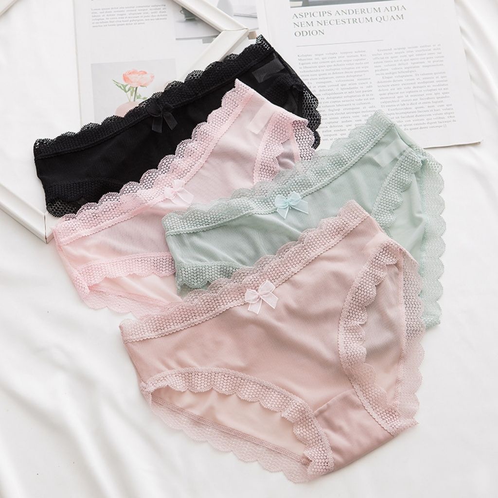 Quần lót nữ ren lưới xuyến thấu mềm mại thoáng mát sexy, Quần chíp nữ đính nơ gợi cảm LANIXA L115