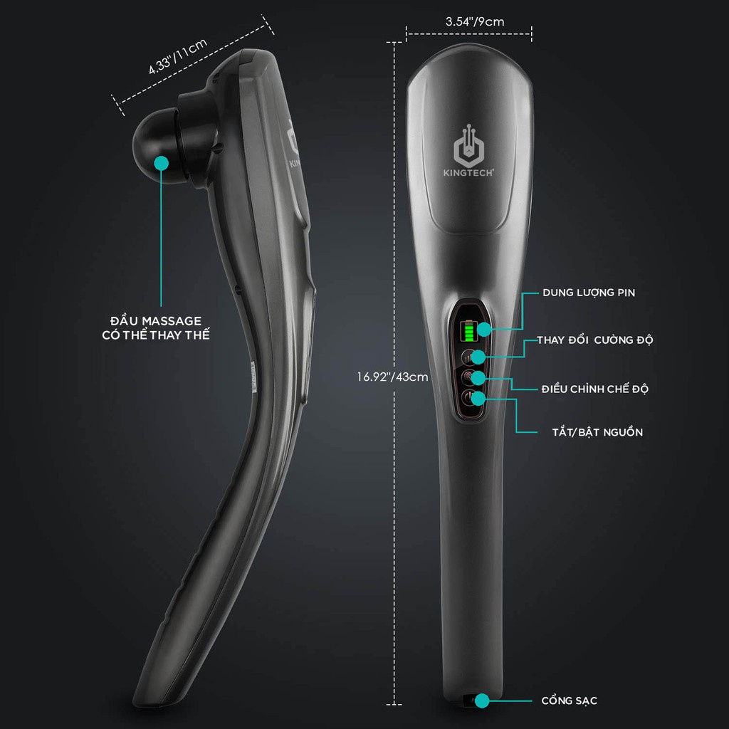 Ảnh Máy Massage Cầm Tay KINGTECH KT-1768 Mát Xa Toàn Thân - Chuyên Sâu Vai Cổ, Chân, Lưng, Tay, Giảm Đau Cứng Cơ 3