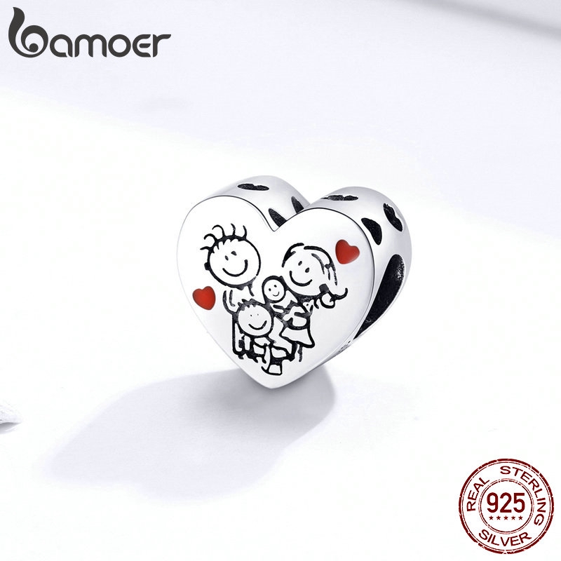 BAMOER Hạt Charm Hình Trái Tim Bằng Bạc 925 BSC237 Dùng Làm Trang Sức