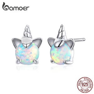 Bamoer Bông Tai Bạc 925 Đính Đá opal Hình Động Vật Đáng Yêu Cho Nữ sce737