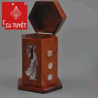 Lọ Đựng Tăm Gỗ Hương khảm Trai -  Cô Gái Việt Nam ( H )