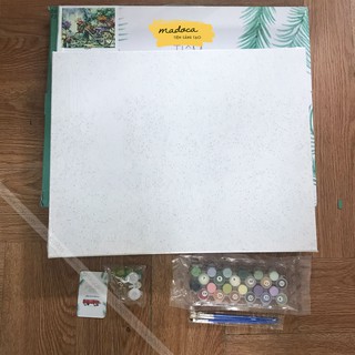 Tranh số hóa tự tô màu Madoca có khung 40x50cm xe đạp và sắc hoa T2003