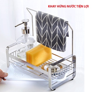 [SIZE TO] Kệ đựng đồ rửa chén bát có thanh treo khăn Inox SUS 304 cao cấp, không rỉ sét