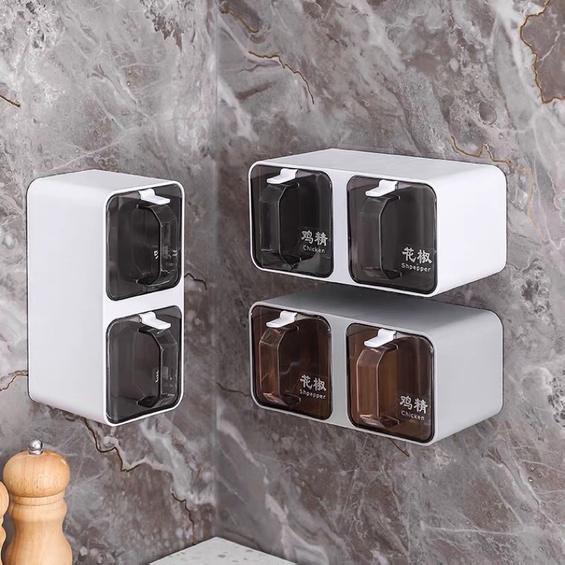 Hộp đựng gia vị treo tường xoay kép ngang dọc