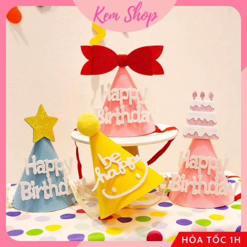 Mũ sinh nhật Hàn Quốc, mũ Happy Birthday vải dạ 3D nhiều mẫu dễ thương - Kem Shop K28