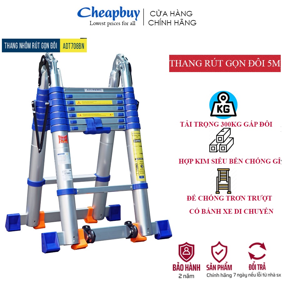 Thang nhôm rút chữ A nhập khẩu 5M gấp gọn chính hãng ADVINDEQ ADT708BN ...