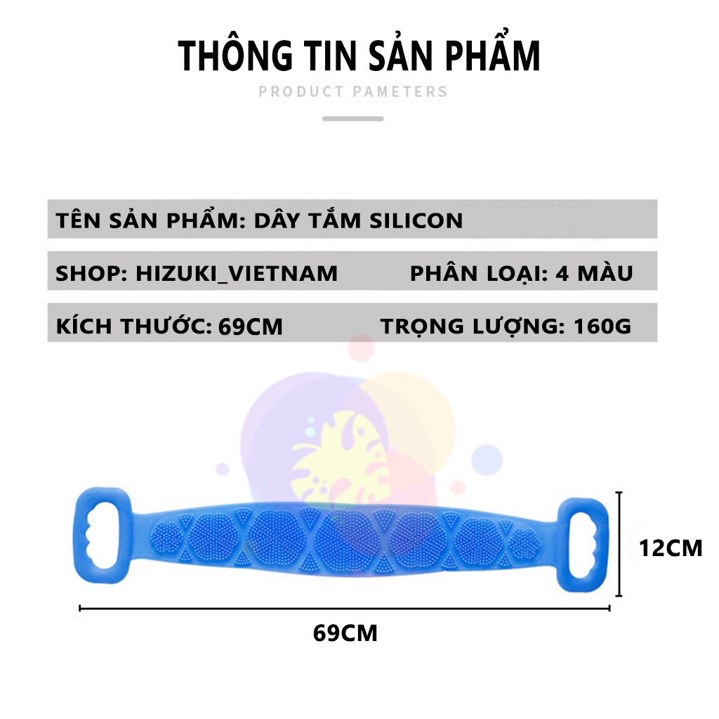 Dây Tắm Chà Lưng Silicon, Đai Tắm Có Gai Gel Silicon Mềm Mịn Massage Nhẹ Nhàng Làm Sạch Da