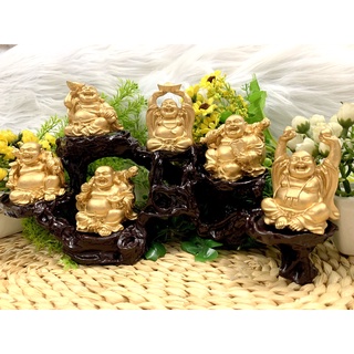 Bộ 6 Tượng Bồ Tát Di Lặc Hoan Hỉ kèm đế tượng 6 chân ( Loại Lớn - Màu Vàng )