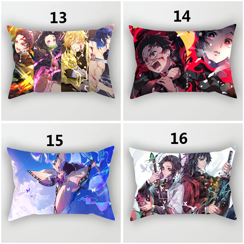 Vỏ gối hình chữ nhật bằng polyester in họa tiết hoạt hình Demon Slayer Kimetsu No Yaiba Zenitsu Nezuko 50x30cm