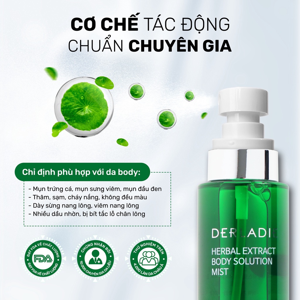 Ảnh Xịt Mụn Lưng, Mờ Thâm, Giảm Viêm Nang Lông Derladie Herbal Extract Body Solution Mist 150Ml 3