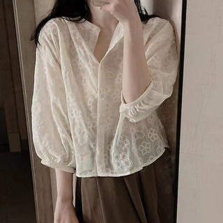 Hàng Mới Về Áo Sơ Mi Tay Dài Thêu Hoa Dáng Rộng Phong Cách Hàn Quốc Cho Nữ Hàng Có Sẵn