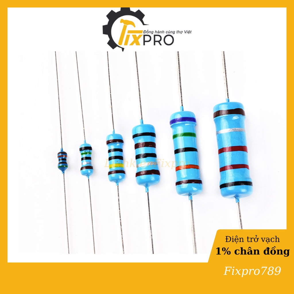 Điện trở 8.2R/82R/820R/8.2K/82K/820K 2W 5 vạch màu 1% chân đồng (túi 10 ...