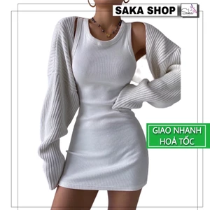 Đầm ôm body nữ ba lỗ cơ bản hai màu trắng đen vải dày