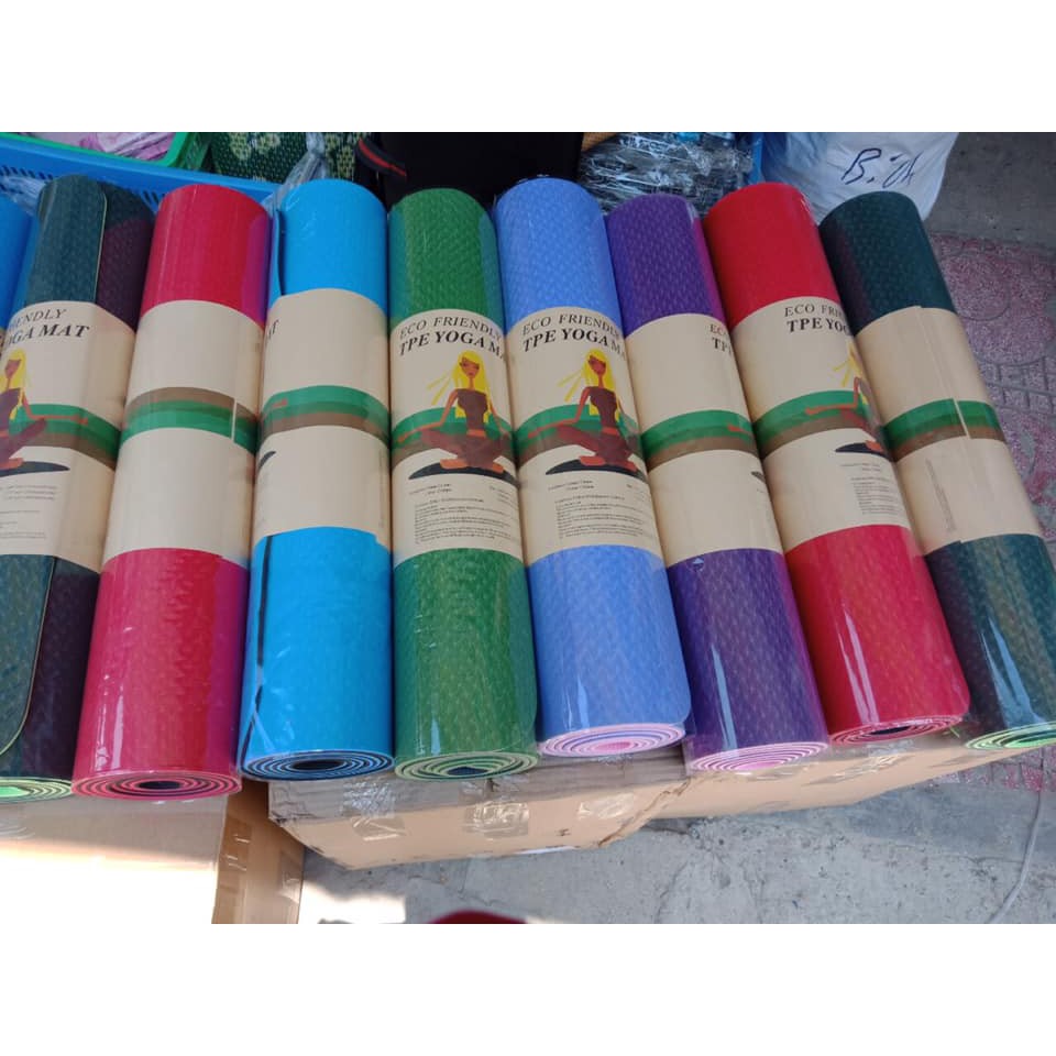 Thảm tập thể thao yoga 2 lớp TPE chống trơn tượt nhiều màu