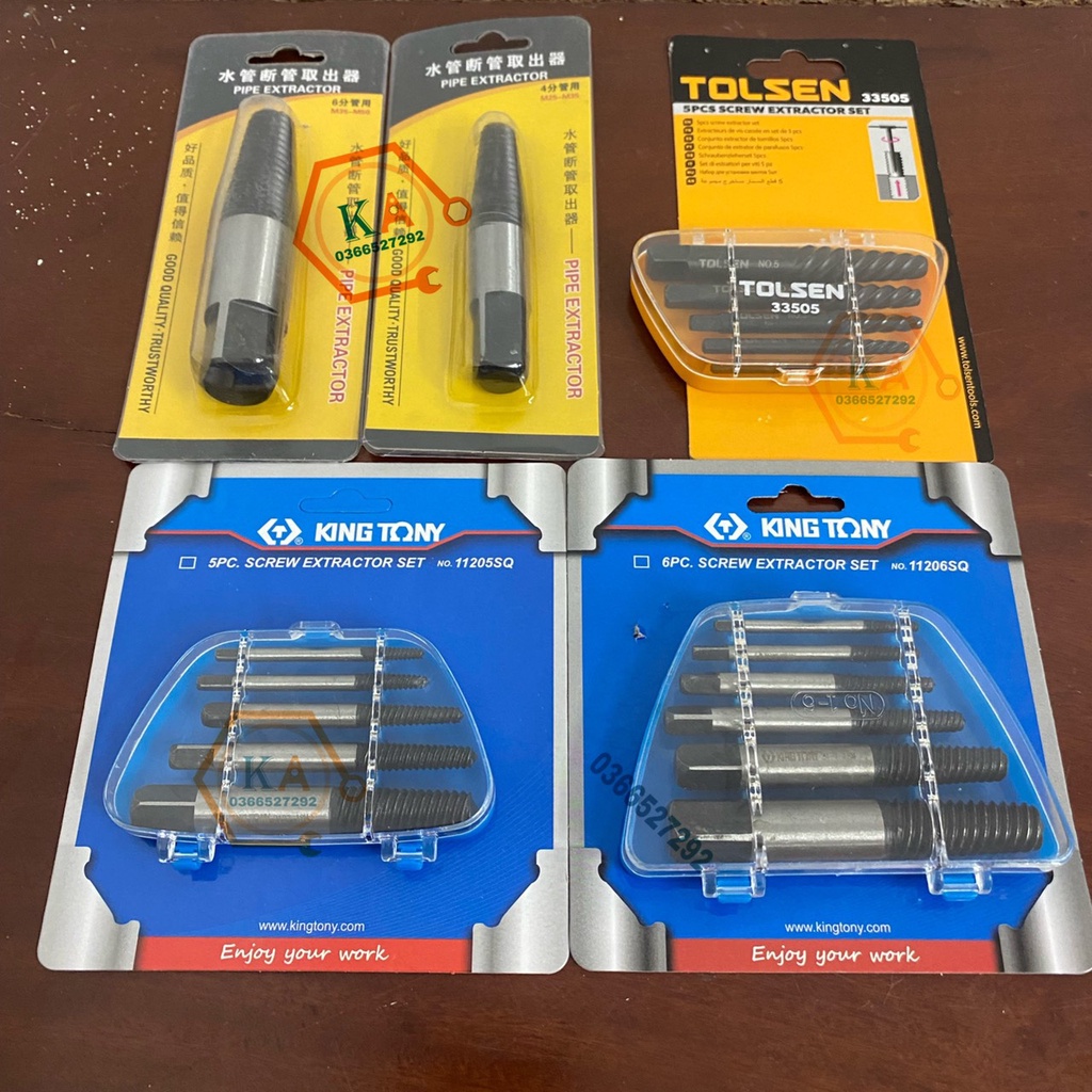 Bộ mũi vít nhổ ốc gãy, bộ tháo bu lông ốc vít trờn ren kingtoni, tolsen, mũi vặn ốc vít hư, tháo vít gãy toét