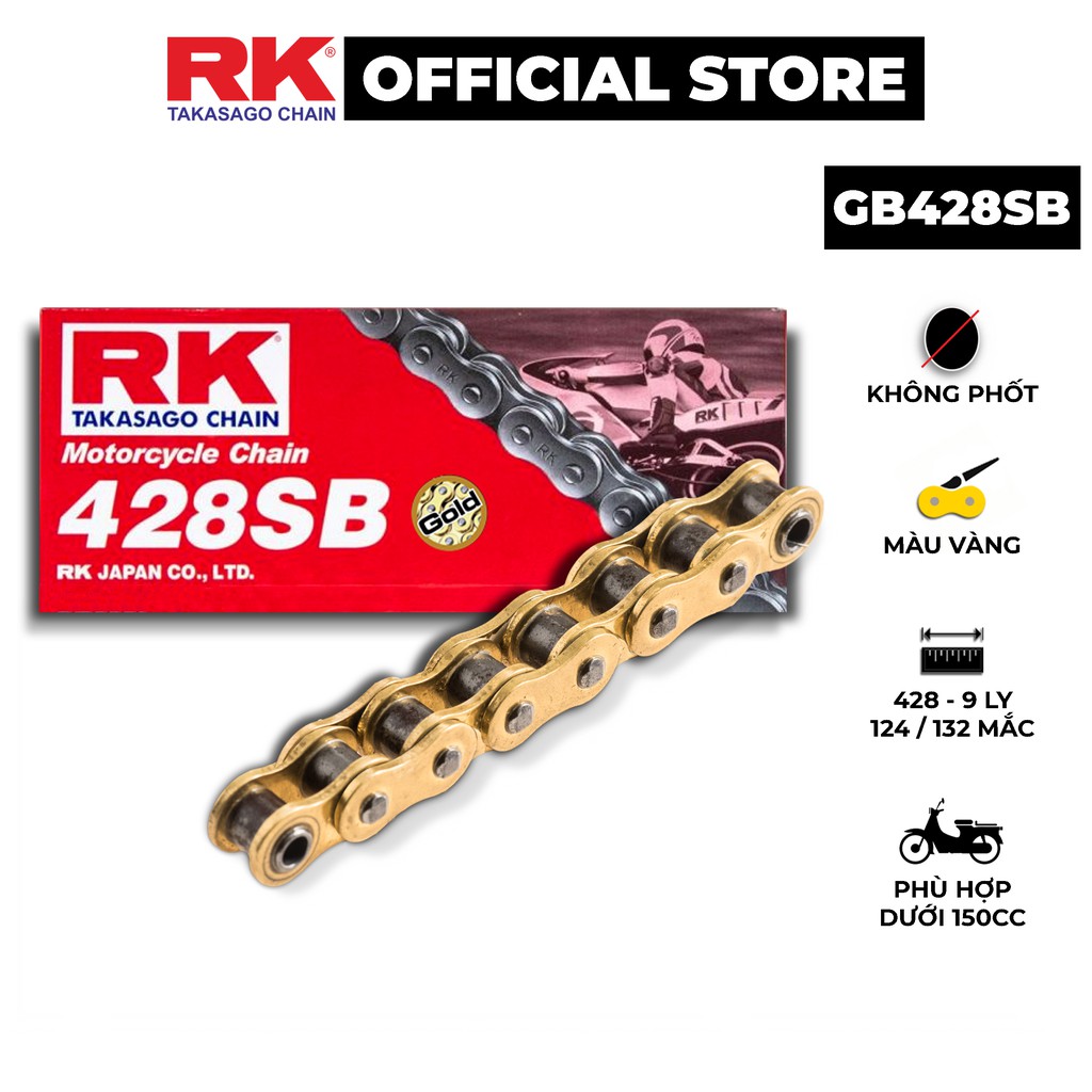 Sên xe máy RK Takasago chain mã GB-428-SB, màu vàng Gold, kích thước 9 ...
