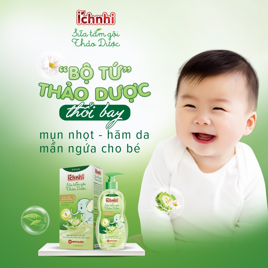 Ảnh Sữa tắm gội thảo dược Ích Nhi cho bé chai 200ml phòng cảm lạnh, ngừa rôm sẩy, mẩn ngứa, dưỡng da mềm mịn cho bé 4