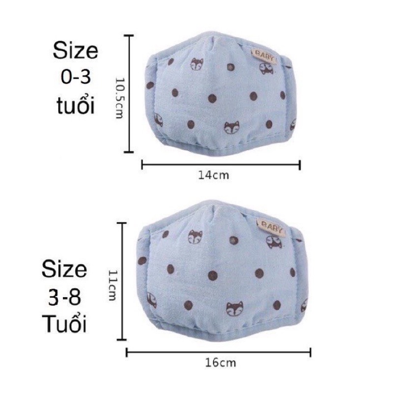 Khẩu trang sợi tre cho bé 3D xuất Hàn với 4 lớp chống bụi Có nút chỉnh quai đeo