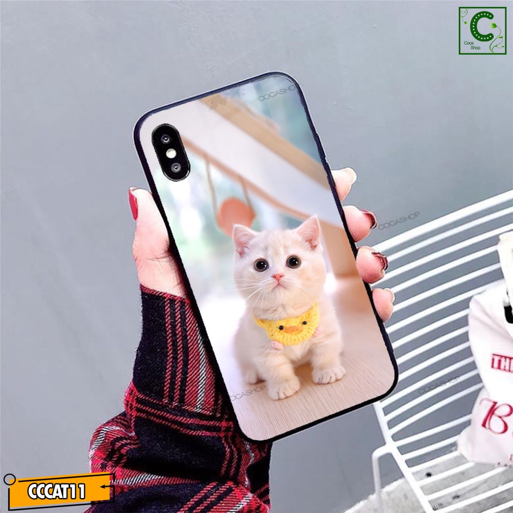 Ốp Lưng iPhone Mèo Dễ Thương Xinh Xắn Mặt Kính Nano Dẻo