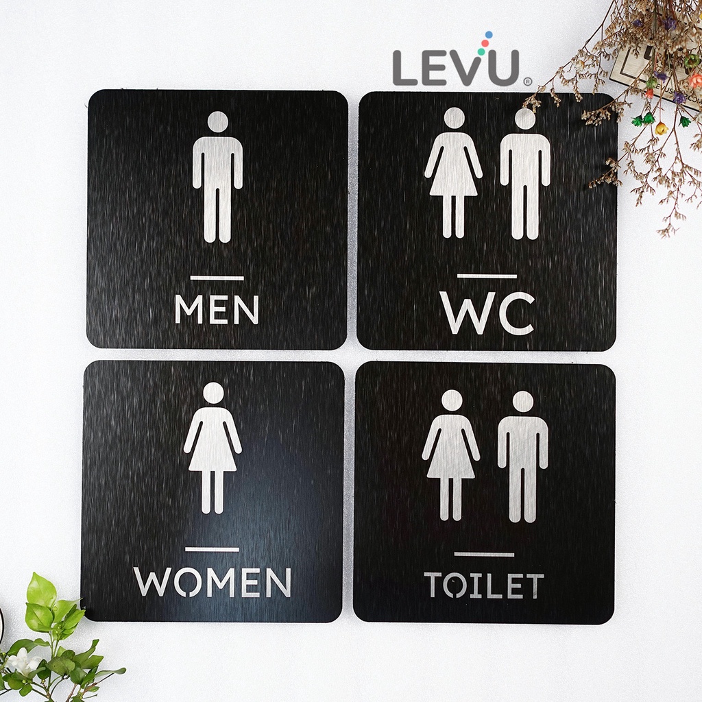 Bảng nhôm alu cao cấp dán tường WC - Toilet - Restroom - Men - Women khắc laser siêu nét