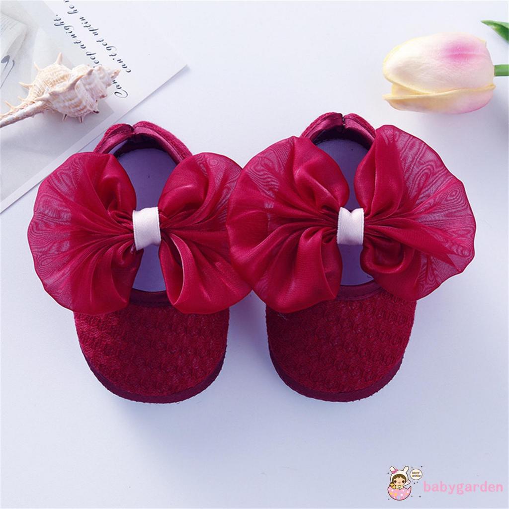 Giày Tập Đi Màu Trơn Đính Nơ To Màu Hồng/Trắng/Đỏ/Vàng Dễ Thương Cho Bé Gái