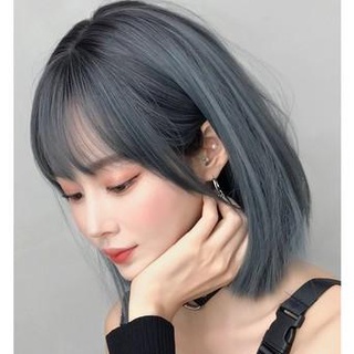 Tóc giả nguyên đầu cao cấp, tóc vic ngắn xanh khói xu hướng HaminStore – tặng lưới tóc