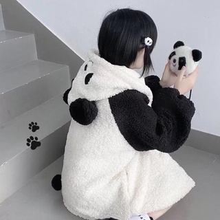 Women Faux Fleece Hoodies for Jacket  Panda Ears Long Sleeve Button Sweats