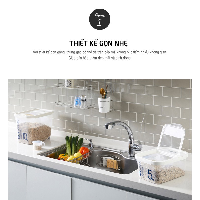 Thùng Gạo Hàn Quốc Có Hút Ẩm, Cốc Đong, Vạch Đo Tiện lợi LocknLock HPL560 5KG HPL561 10KG - K-MALL