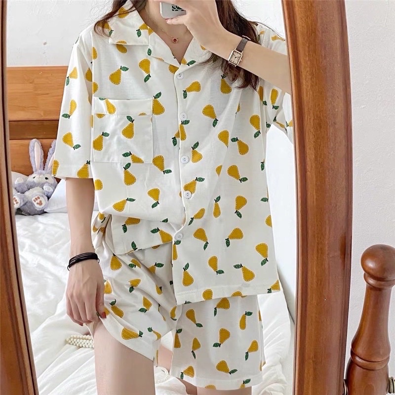 bo ngu nu caxa set pijama mac nha 2 mau xanh cam