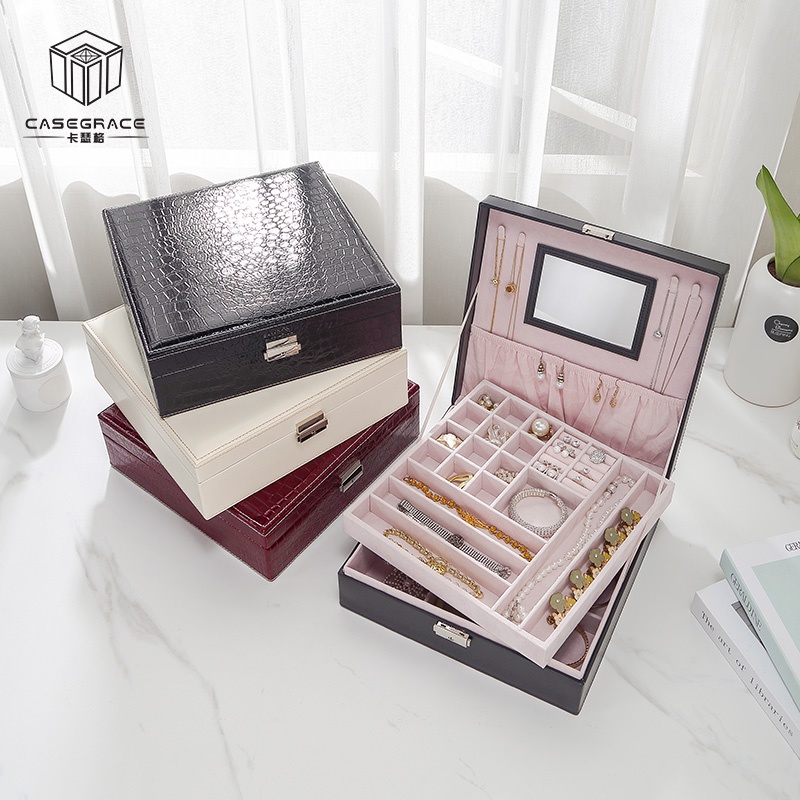 Hộp vuông lớn Casegrace đựng trang sức sang trọng có khóa