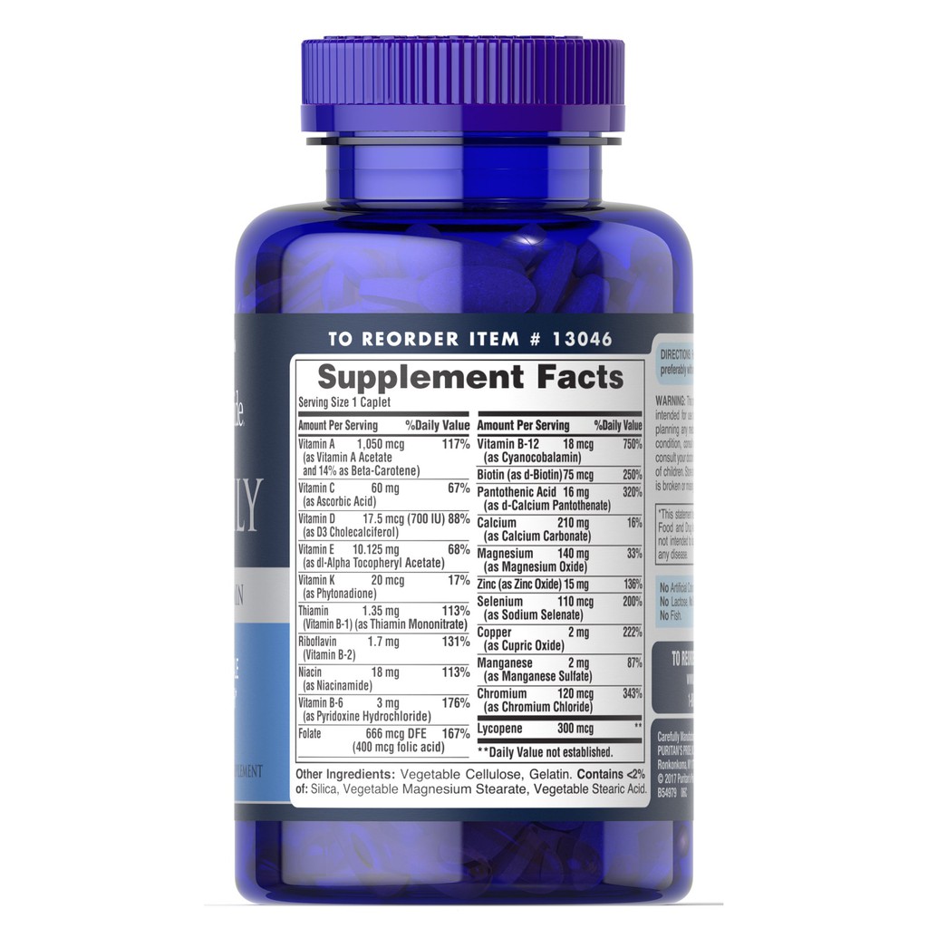Ảnh Vitamin & khoáng chất cho nam Puritan's Pride One Daily Men's Mutivitamin 100 viên 2