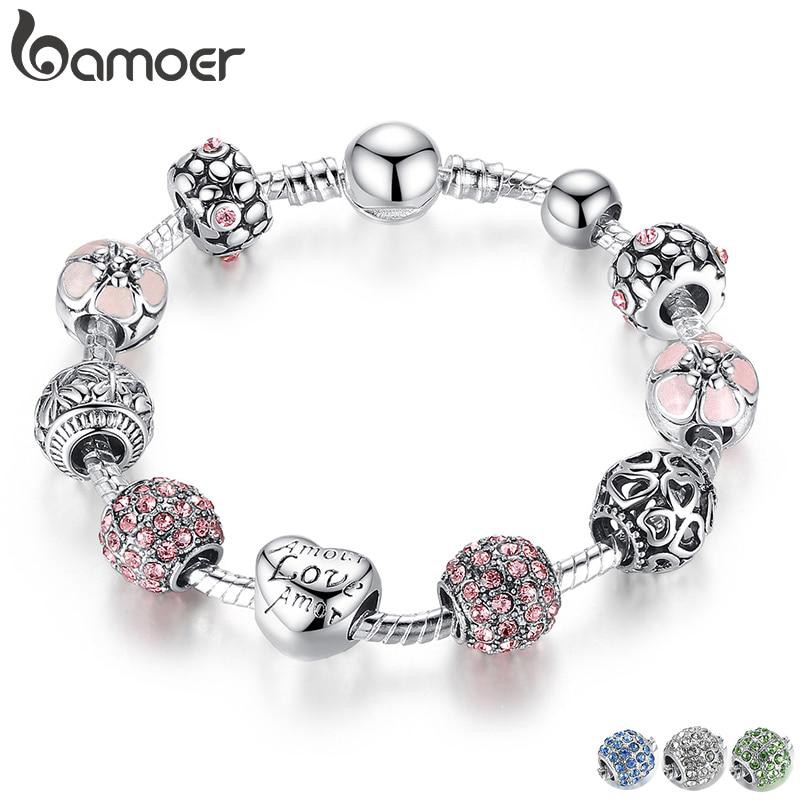 Vòng đeo tay Bamoer PA1455 đính hạt thủy tinh có 4 màu sắc dùng làm quà tặng trang sức thời trang cho nữ