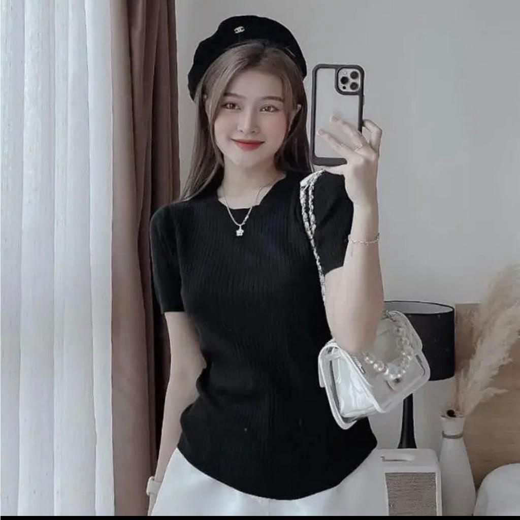 Áo Thun Gân Tăm Nữ Bigsize Dễ Thương ESHOP Thời Trang Bigsize Áo Phong Trơn Tay Ngắn Kiểu Dáng Basic Đẹp Cá Tính