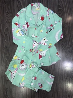 Đồ bộ pijama tay dài chất liệu siêu mát thích hợp cho mùa hè, hình chụp thật