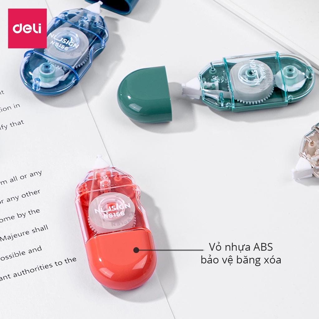 Bút Xóa Băng Kéo 6M 12M Dạng Film Cao Cấp Deli - Tiết Diện Xóa 5mm - Kéo Băng Mượt Che Phủ Tốt, Có Thể Viết Đè Lên